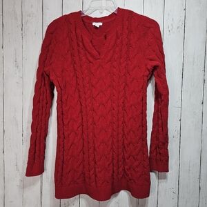 J. Jill Chenille Cable Knit Sweater Women's Large Tall Red Stretch Crew Neck.